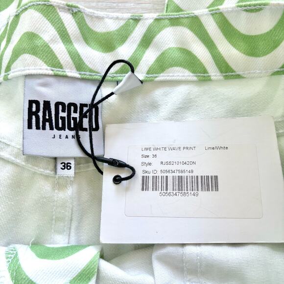 New The Ragged Priest Wave Print Straight Jeans | Lime White Size 36 - Picture 2 of 7